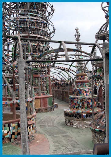 Rodia's mosaic spiderweb at Watts Towers